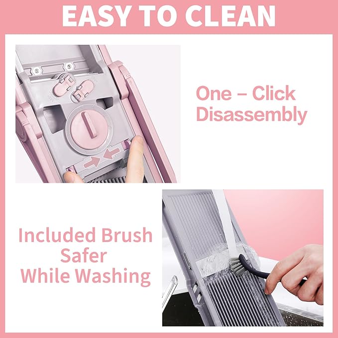 Safe Mandoline Food Slicer for Kitchen - Vegetable Chopper With Adjustable Thickness, Multifunctional Veggie Chopper Vegetable Cutter Slicer Dicer For Onion Potato Tomato - Pink