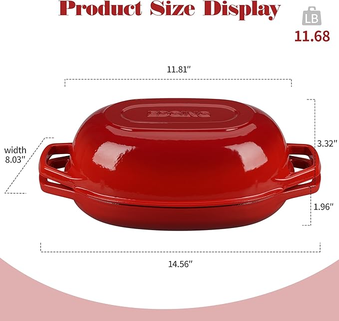 Enameled Cast Iron Oval Dutch Oven Pot with Lid, Dutch Oven for Sourdough Bread Baking, Oval Bread Pan, 5qt, Red
