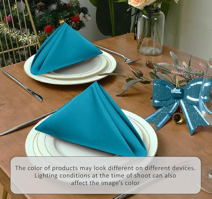 Ruvanti Cloth Napkins Set of 12, 18x18 Inches Napkins Cloth Washable, Soft, Durable, Absorbent, Cotton Blend. Table Dinner Napkins Cloth for Hotel, Lunch, Restaurant, Weddings, Events, Parties - Teal