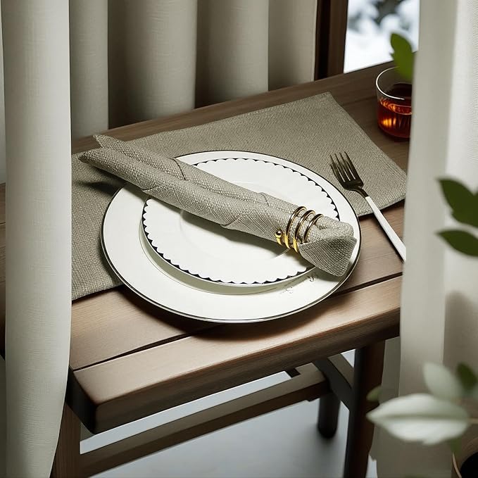 BALCONY & FALCON Cloth Napkins Set of 12 Washable Linen Napkins Absorbent Wrinkle-Free Fabric Napkin Bulk for Dinner Wedding Party Easter Thanksgiving Christmas Banquet (Beige 17.7"x17.7")