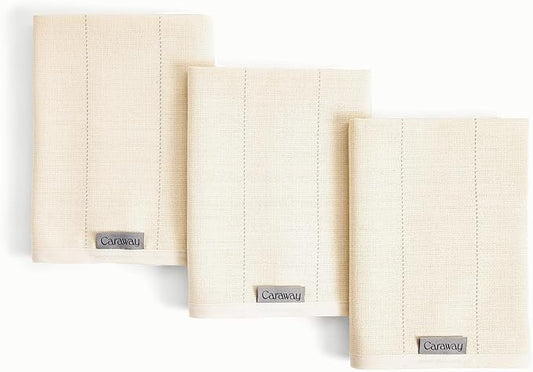 Caraway Tea Towels - Reusable Dish Towels - Made from 100% Organic Cotton - Highly Absorbent & Lint-Free - Perfect for Kitchen Cleanup or Table Setting - Extra Large Size - Cream