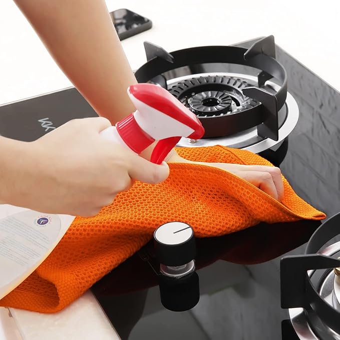 Homaxy 100% Cotton Waffle Weave Kitchen Dish Towels, Ultra Soft Absorbent Quick Drying Cleaning Towel, 13 x 28 Inches, 6-Pack, Orange