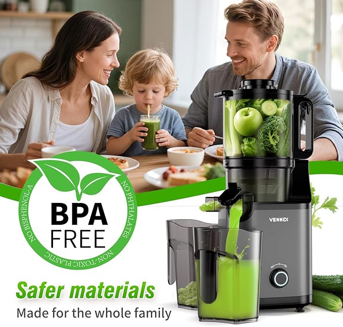 VENNXE Cold Pressed Juicer, Slow Masticating Juicers Machines for Vegetable and Fruits, Easy to Clean Juice Extractor with 50 oz Capacity and 5.7" Extra Large Feed Chute, BPA Free Electric Juice Maker