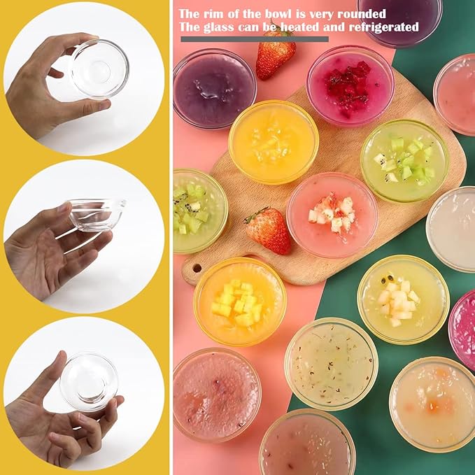 8Pcs Small Prep Mixing Bowls - 2.3x1.1 Inch Stackable Glass Serving Bowls for Kitchen Prep, Desserts, Dips, Salads, and Candy（6cm）