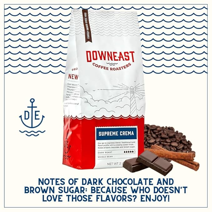 Downeast Coffee Roasters Whole Bean Coffee - Supreme Crema Espresso - Select Central and South American Highlands (2 lb Bag)