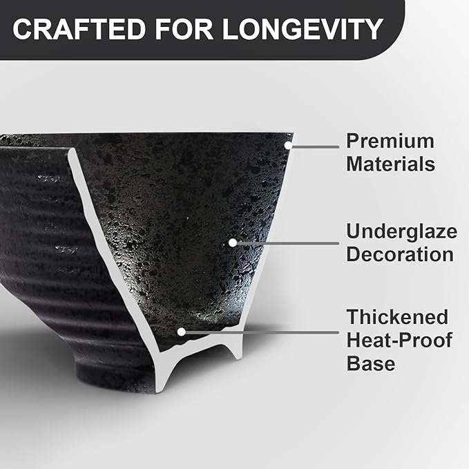 9.4Inch Ceramic Ramen Bowl Set of 2 (9 Piece) - Porcelain Japanese Salad Noodles Cereal Fruit Pasta Soup Large Bowls with Recipes Chopsticks Forks Spoons for Men Women Gift Microwave Dishwasher Safe