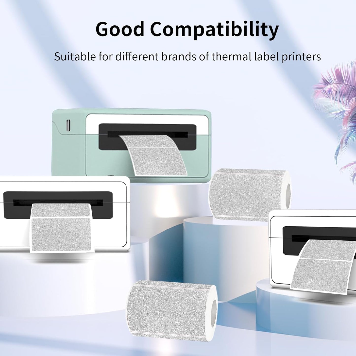 3x2 Inch Holographic Thermal Labels, Shiny Silver Thermal Sticker Labels, Rainbow Glitter Stickers for Price, Barcode, Mailing, Name, DIY Custom Logo Design, 200 pcs/1 Roll