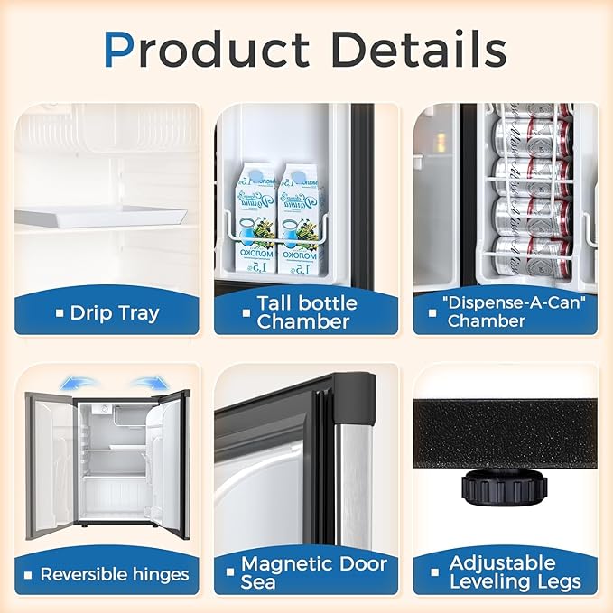 Antarctic Star Mini Compact Refrigerator with Freezer, 2.6 Cu.Ft. Single Door Adjustable Removable Shelves for Apartment/Dorm/Office,Silver