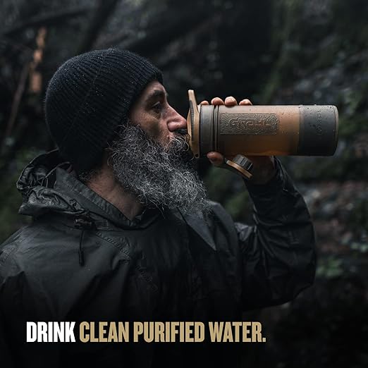 GRAYL GeoPress 24 oz Water Purifier Bottle - Filter for Hiking, Camping, Survival, Travel (Coyote Brown)