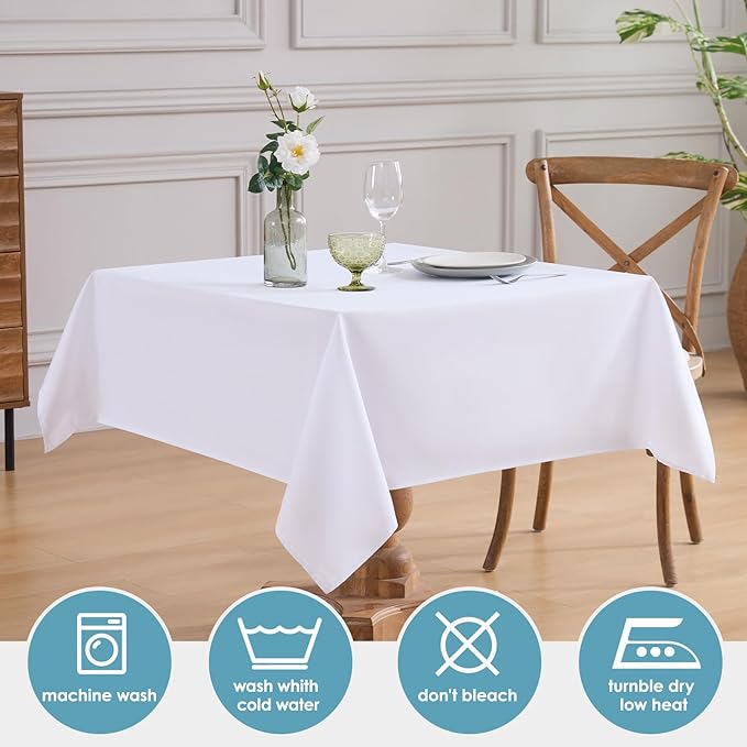 VidaFete Square Tablecloth 6 Pack 52 x 52 Inch Tablecloths Stain Wrinkle Resistant Polyester Dining Table Cover for Kitchen Dinning Party Wedding Rectangular Tabletop Buffet Decoration(White)