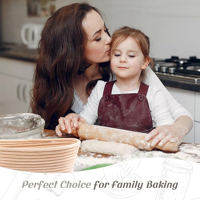 Joyyy Sourdough Bread Proofing Baskets with Liner, Dough Rising Ratten Bowl for Bread Making and Baking, Oval, 10 inch (Set of 2)