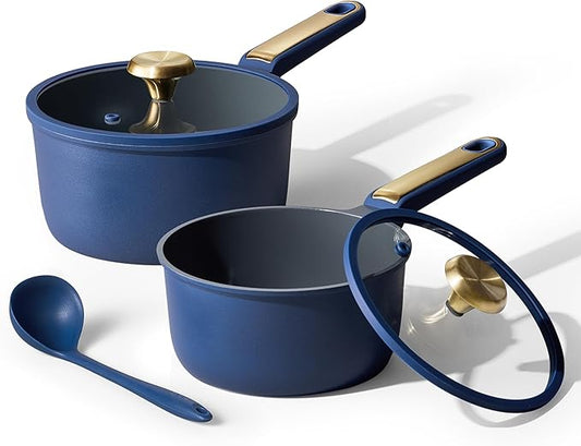 CAROTE 2QT & 2.5QT Sauce Pan Sets with Lid & Ladle Cooking Pots Nonstick Saucepans Cookware Set Small Kitchen Pot, Induction Comptable, Easy to Clean, PFOA FREE (Blue)