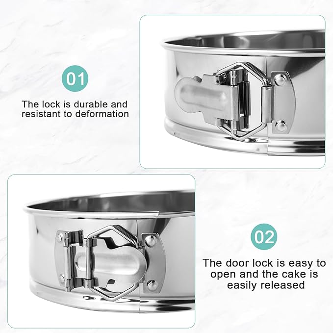 9inch 304 Stainless Steel Springform Cake Pan with Detachable Bottom, Silicone Cheesecake Pan Protector, Parchment Paper, Decorating Kit Piping Bags and Tips- Ideal for Home Bakers