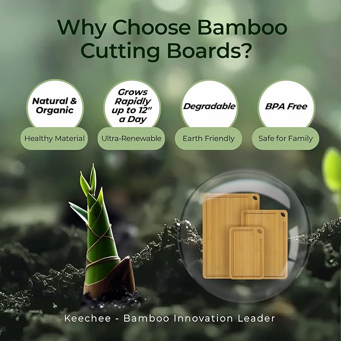 Wood Cutting Board for Kitchen - Reversible Bamboo Cutting Boards Gift Set of 3 with Juice Groove, Wooden Chopping Board for Meat, Fruit, Vegetables & Cheese (Pre Oiled, Natural)