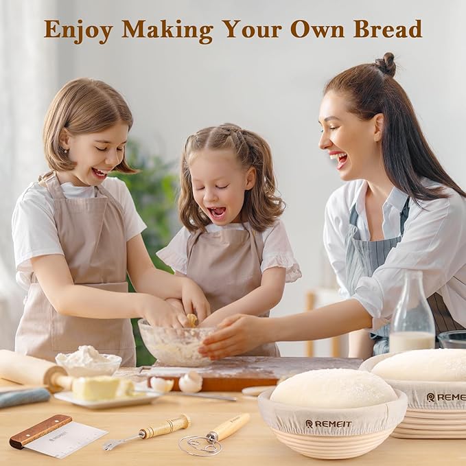 Banneton Bread Proofing Basket Sourdough Bread Baking Supplies, Sourdough Starter Kit with 9" Round and 10" Oval Baskets, Sling, Bread Lame, Proofing Cover, Scraper, Dough Whisk