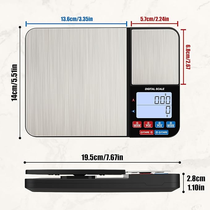 22lb Dual Platform Digital Kitchen Scale, Diyife® Stainless Steel Food Scale with 22lb and 17.6oz Precision Capacity (0.01oz/0.001oz), 7 Units, Tare, Multifunctional for Baking Cooking Food Weighing