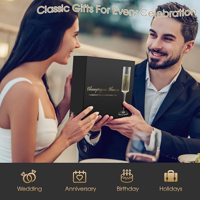 Topsky Ribbed Champagne Flutes, Set of 4, 8 oz Crystal Vintage Ridged Design, Clear Mimosa or Wedding Toasting Glasses