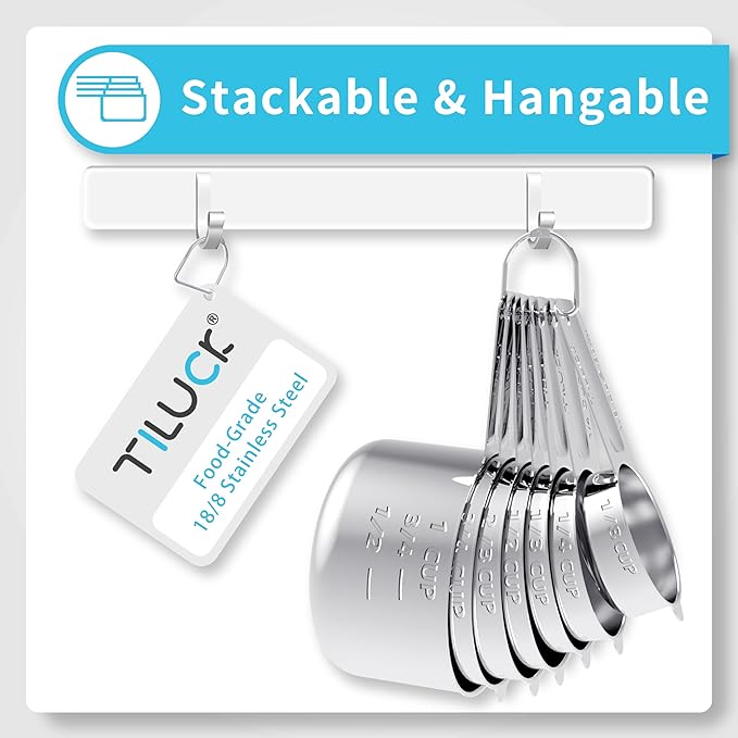 TILUCK Stainless Steel Measuring Cups Set,Kitchen Gadgets for Cooking & Baking,Set of 7