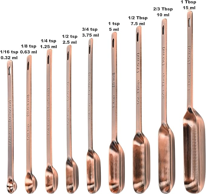 Copper Measuring Cups and Spoons Set of 18, 7 Copper Measuring Cups, 9 Copper Measuring Spoons, Stainless Steel Measuring Spoons and Cups for Dry & Wet Ingredients During Kitchen&Baking