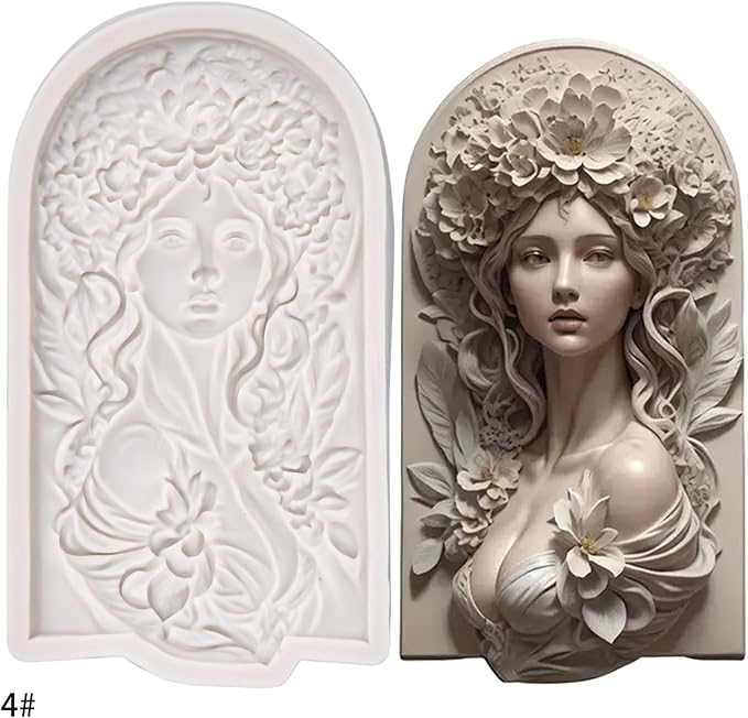 (Four-piece set) Flower picture frame girl, elegant female relief, DIY silicone mold, cake chocolate mold wedding cake decoration tool soft cake