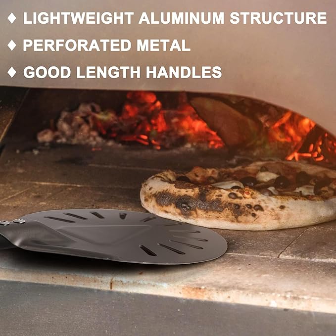 Pizza Turning Peel - 9 Inch Aluminum Perforated Pizza turner with 33 Inch Long handle Lightweight, Metal Pizza Peel for Outdoor Pizza Oven Accessories