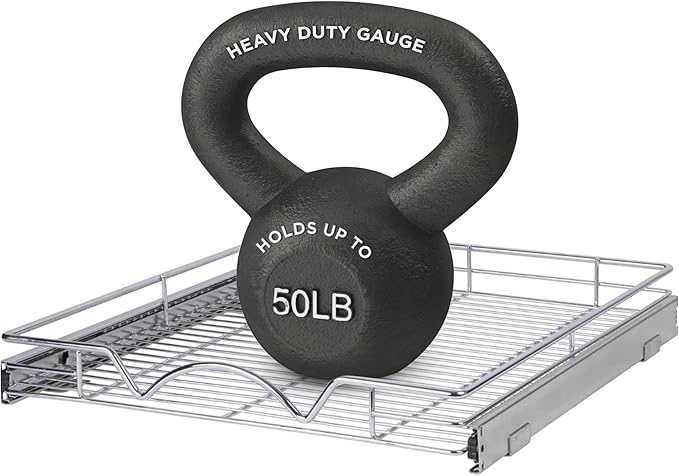 HOLDN’ STORAGE Pull Out Cabinet Organizer, Heavy Duty Caddy w/Lifetime Limited Warranty -24”W x 21”D - Requires At Least 25-1/4” Cabinet Opening, Steel Metal Cabinet Drawers Slide Out, Chrome