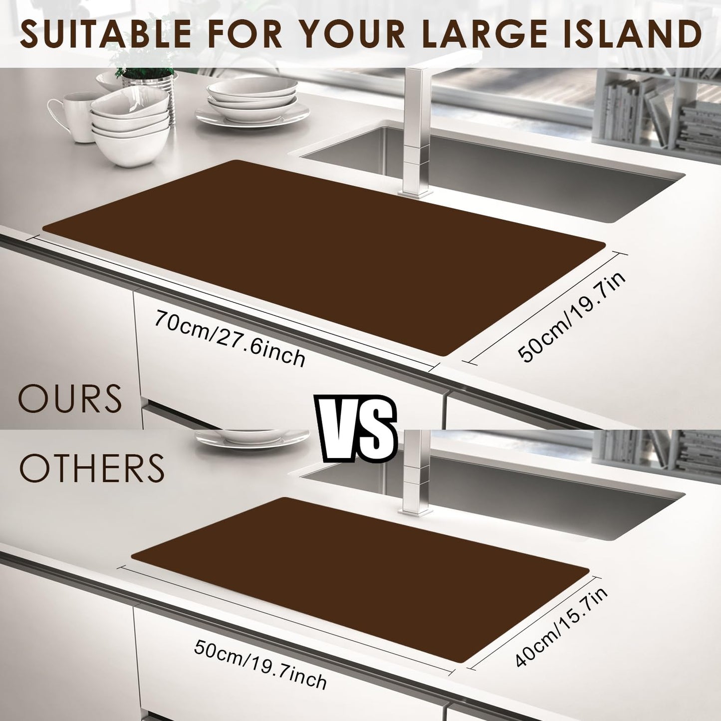 Extra Large Silicone Mat, Kitchen Counter Mat Placemats for Kids Silicone Mats for Countertop, Nonstick Silicone Table Mat for Baking Pastry Crafts Heat-Resistant Silicone Pad, 27.6'' x 19.7'', Coffee