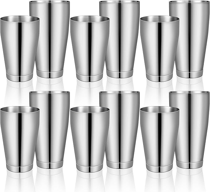 Lallisa 10 Pieces Cocktail Shakers Professional Bar Boston Shaker Set Stainless Steel Martini Shaker Drink Mixer Basic Tools Weighted Shake Metal Can for Bartenders, 18 Oz, 28 oz(Sanding Silver)