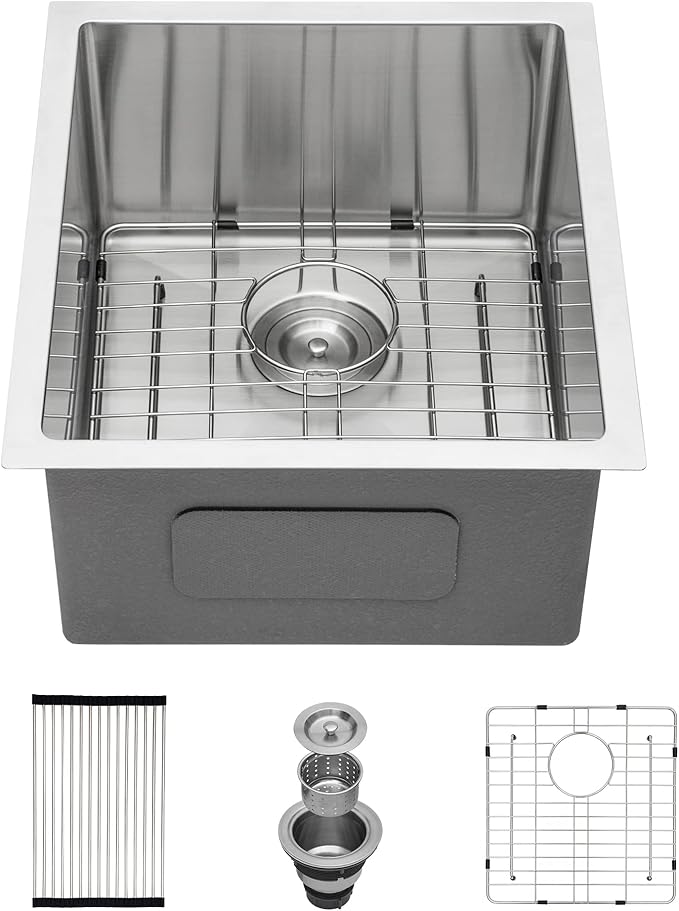 Lordear 15 Bar Sink Undermount 15x17 Inch Stainless Steel Undermount Sink Bar Prep Sink 16 Gauge R10 Round Corner Deep Single Bowl Handmade Sinks