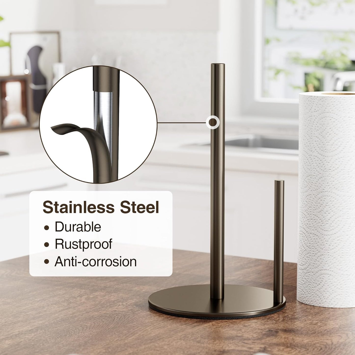 Bronze Kitchen Paper Holder, Oil Rubbed Bronze Paper Towel Holder, Kitchen Roll Organizer, Countertop Roll Dispenser with Weighted Base