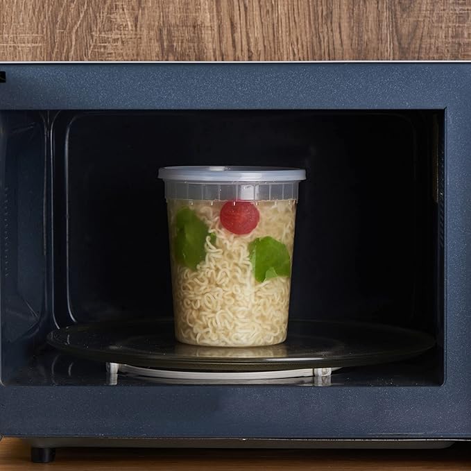 32oz Plastic Deli Containers, 240 Sets - Leakproof, Stackable, BPA Free, Microwavable, Freezer Safe