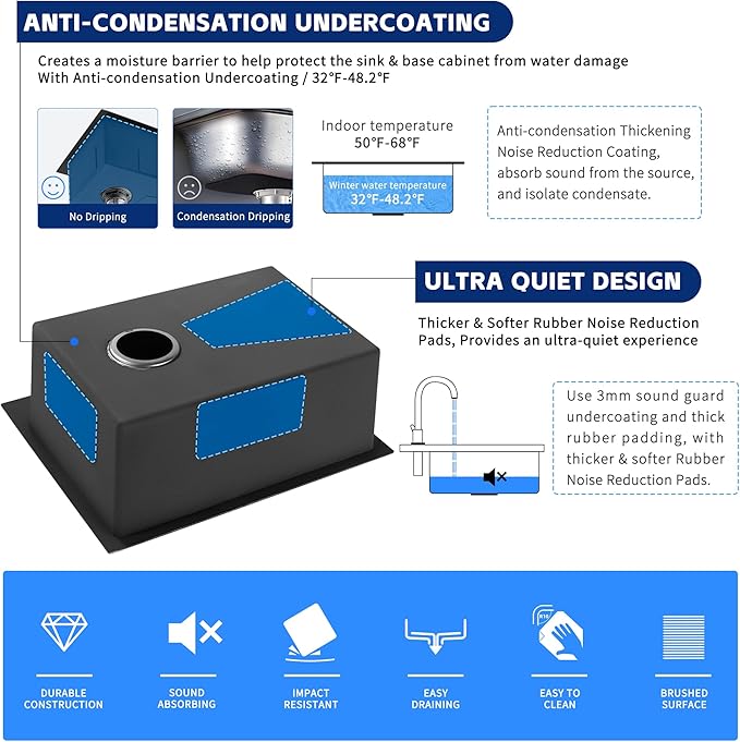 Kitchen Sink 20x16 Topmount Single Bowl Drop-in Sinks 304 Stainless Steel Handmade Home Bar Outdoor RV Sinks Brushed