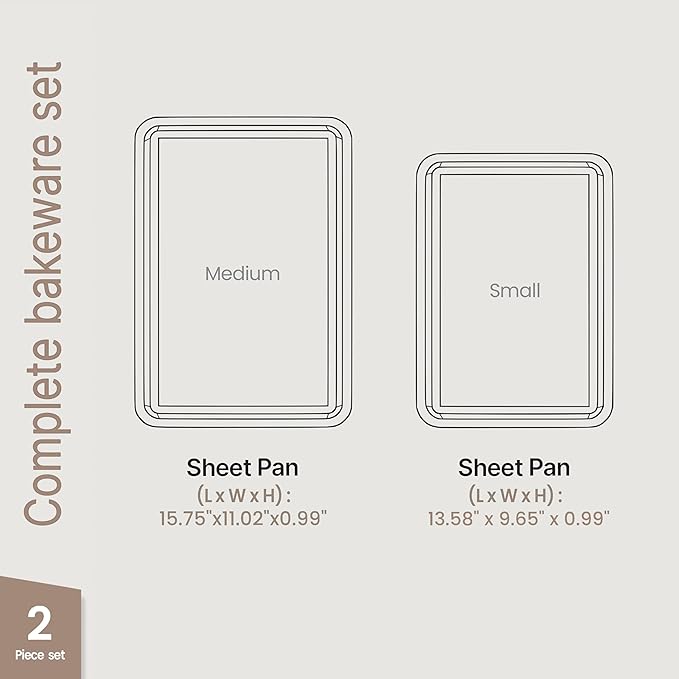 Diamond Bottom Cookie Sheet Set of 2, Nonstick Gold Carbon Steel Baking Pans for Crisp Baking, Space-Saving Stackable Trays, PFOA, PFOS, PTFE Free, Oven Safe Up to 450°F, Small & Medium Pans