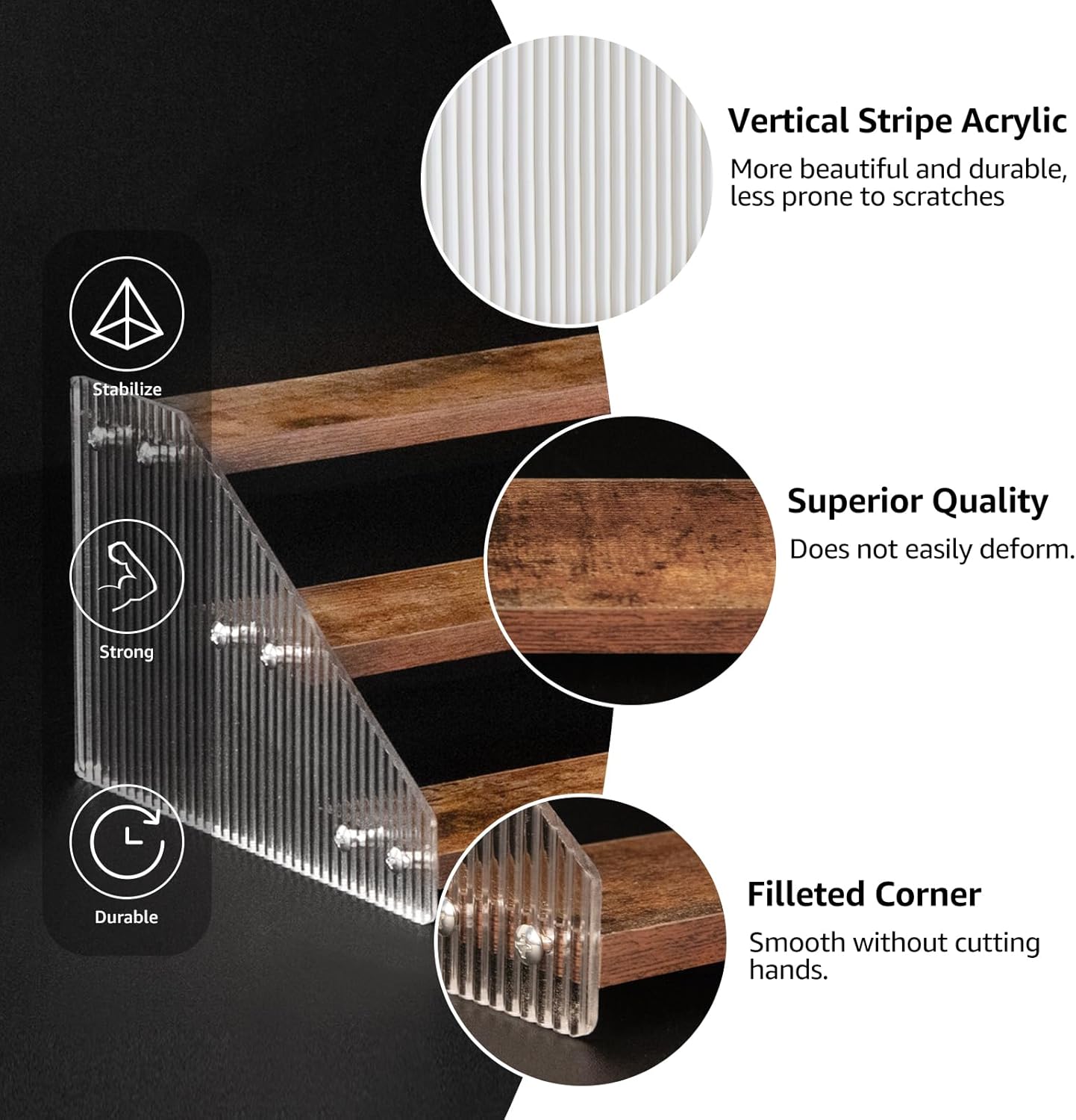 nianfeng Tiered Spice Rack, 3-Tier Spice Pantry Kitchen Cabinet Organizer, 12-Inch, Natural Wood Acrylic Stair Riser Stand, Countertop Seasoning Shelf (Rustic Brown)