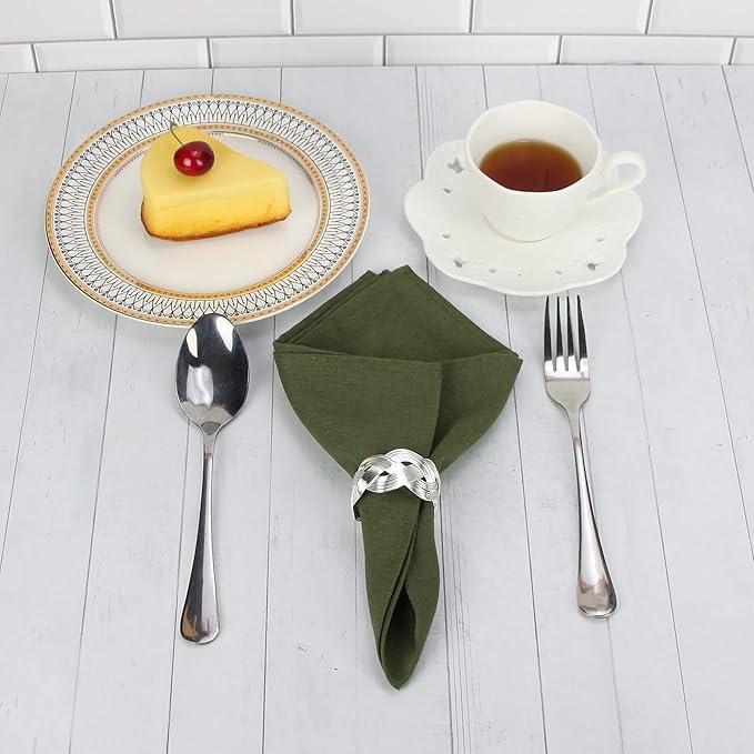 Solid Color Polyester Linen Blended Thin Dinner Napkins - Pack of 12 (40 x 40 cm) - for Events & Home Use (Army Green)