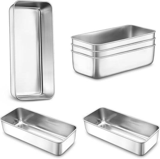 LIANYU Large 12x5 Inch Bread Loaf Pans, 6 Pack Stainless Steel Baking Pans for Meatloaf, Sourdough, Lasagna, Cake, Brownies, Non Toxic & Healthy Bakeware Set, Oven & Dishwasher Safe