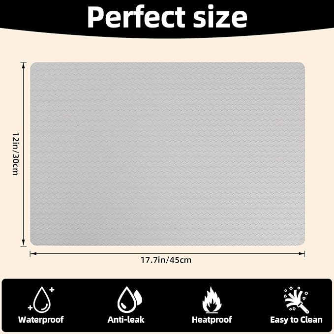 Vinyl Placemats Set of 6-12×17.7 Inch Waterproof & Heattable Placemats, Fall Faux Leather Wipeable Outdoor Table Mat for Dining, Kitchen, Indoor Outdoor Use (Grayish White, Cable Pattern)
