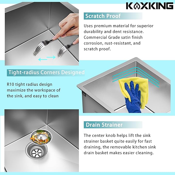 15x17 Inch Undermount Bar Sink, 18 Gauge 304 Stainless Steel Small Kitchen Sink for RV, Laundry, Office with Basket Strainer & Anti-Clog Grid