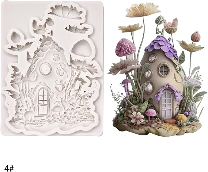 (Four-piece set) Virgin Mary, angels, mushroom cottage, flower cottage, DIY silicone mold, cake chocolate mold wedding cake decoration tool marshmallow cake