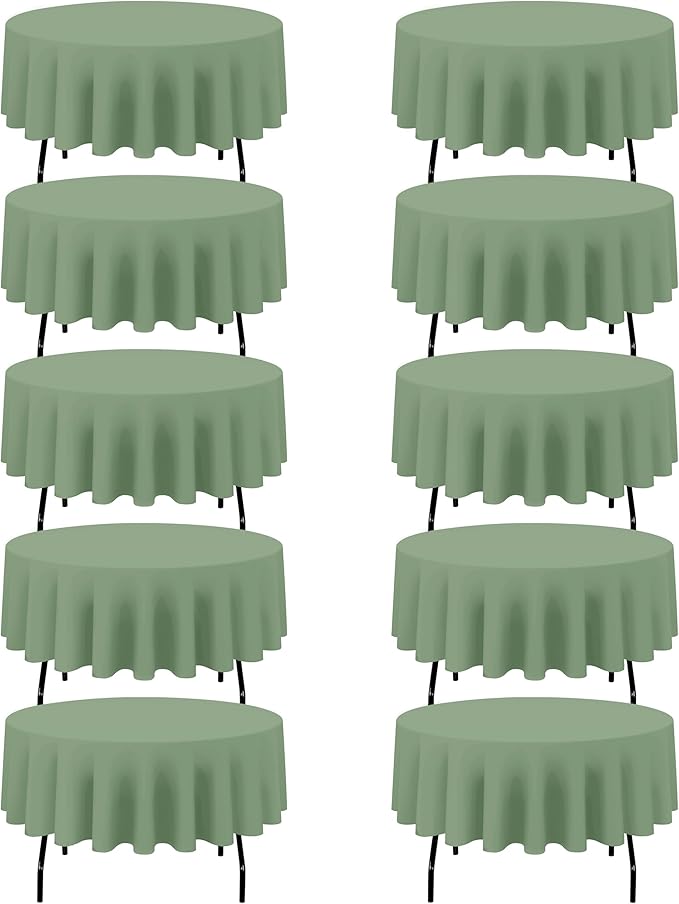 BRILLMAX 10 Pack Sage Green Round Tablecloths 90 Inch - Circle Bulk Linen Polyester Fabric Washable Table Cloth Cover for Wedding Reception Banquet Birthday Party Buffet Restaurant
