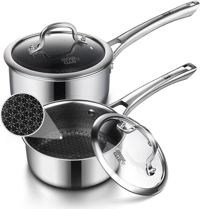 Sauce pan with lid,1.5 Quart & 2.5 Quart Hybrid Nonstick Sauce pans set, Stainless Steel cookware,non stick Pots PFOA Free,Works on Induction,Ceramic and Gas Cooktops