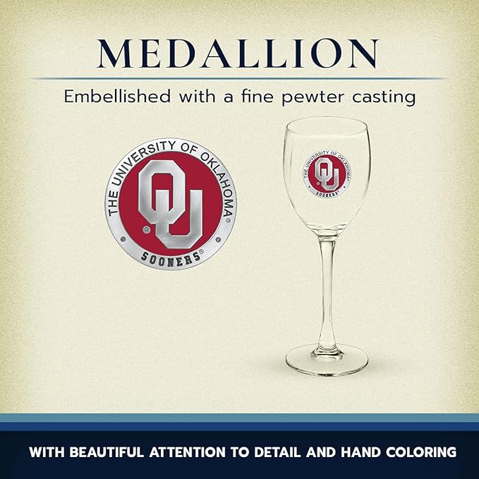 Heritage Pewter Oklahoma Sooners Glass Goblets – Set of 2 | 12 OZ Goblet Wine Glasses | Expertly Crafted Pewter Glass