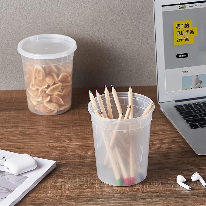 32 oz. Plastic Deli Containers With Lids, 24 Sets - Leakproof, Stackable, BPA Free, Microwavable, Freezer Safe (Formerly FULING)