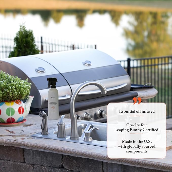 Bayes High-Performance Stainless Steel BBQ Exterior Cleaner and Protectant - Cleans, Shines and Protects Stainless Steel Barbecue Surfaces, Shields from Outdoor Elements - 16 oz