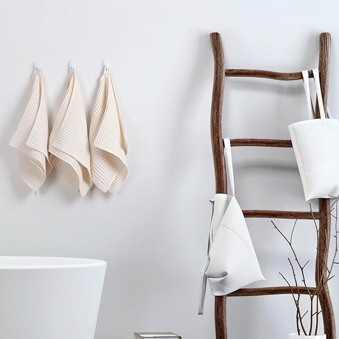 PÜSKÜL Waffle Kitchen Towels - Premium 100% Turkish Organic Cotton Ultra Soft Quick Dry Absorbent Lint Free Hand Dish Towel 32X16 Inches (3, Natural Beige)