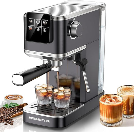 KEENSTAR 20Bar Espresso Machine with Rapid Cold Brew, Hot & Iced Coffee Machine, Espresso Maker with Milk Frother Steam Wand, Touch Screen with 40oz Water Tank for Latte, Cappuccino, Gift