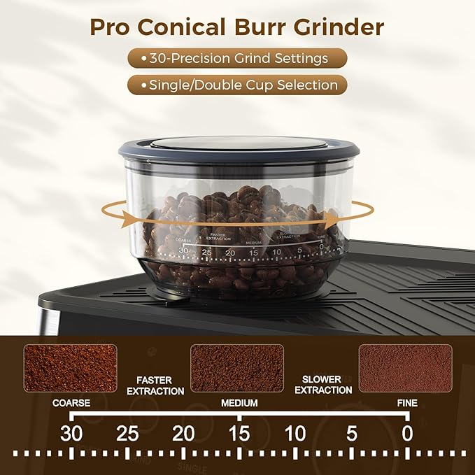 COWSAR (2025 New) Espresso Machines with Built-in Anti-Clog, 20 Bar Expresso Coffee Machines with Milk Frother Steam Wand, Tamping Tool, Espresso Machine with Grinder for Latte, Cappuccino, Americano