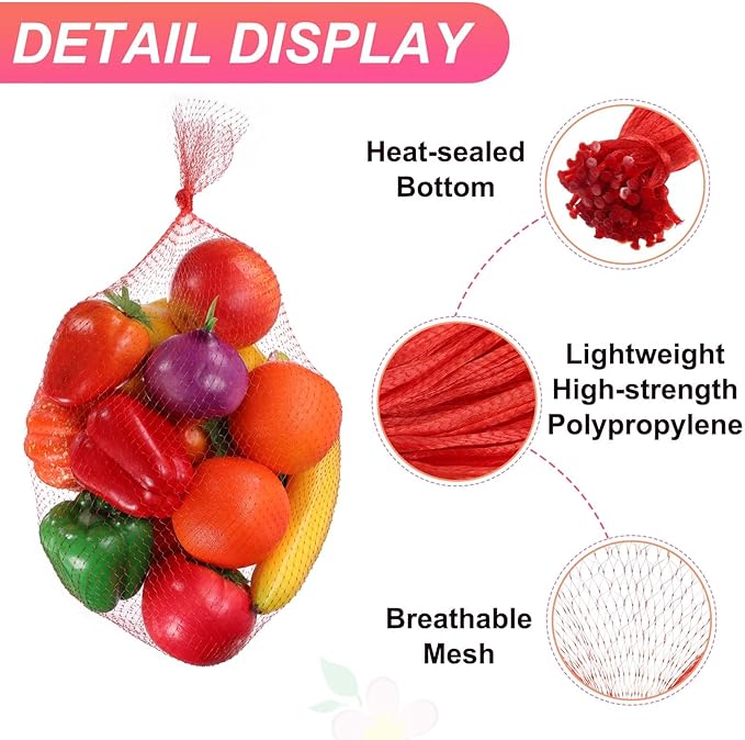 uxcell 100PCS Reusable Mesh Produce Bags, 17.7 Inches Egg Hatching Bags Washable Breathable Fruit Net Stretchable Mesh Netting Storage for Seafood Vegetable Onion Grocery Shopping, Red