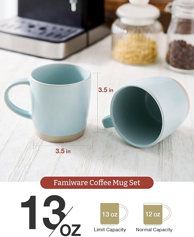 famiware Coffee Mugs Set of 6, Milkyway 13 oz Mug Set, Ceramic Cup Set with Handle for Coffee, Tea, Cocoa, Milk, Light Blue