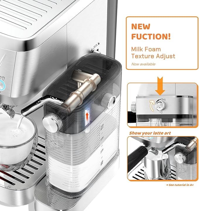 Cappuccino Machine 20 Bar, Professional Espresso Machines for Home and Office with Automatic Milk Frothering System, Barista Compact Latte Maker for Coffee Lovers, Stainless Steel-Mattino